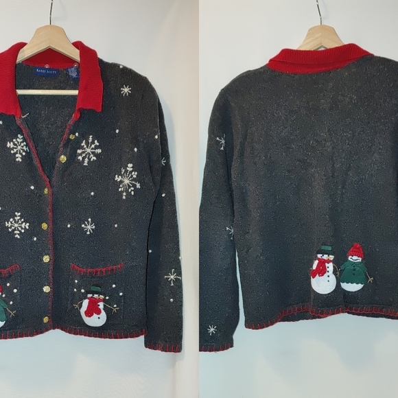 Karen Scott Sweaters - Karen Scott Not so Ugly Holiday Christmas‎ Sweater Cardigan Snowman Wool Gray S